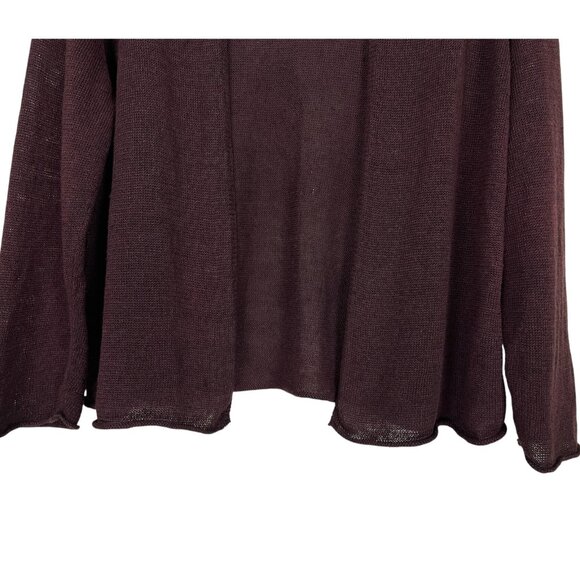 EILEEN FISHER 100% LINEN SEMI SHEER RAW HEM BROWN CARDIGAN - Picture 3 of 8